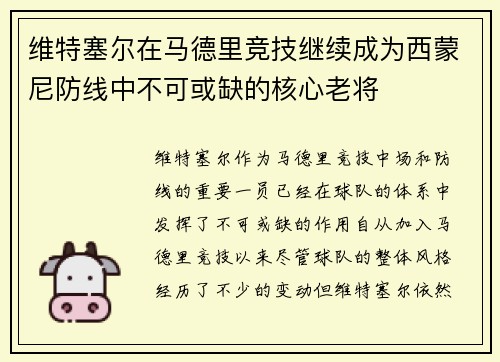 维特塞尔在马德里竞技继续成为西蒙尼防线中不可或缺的核心老将